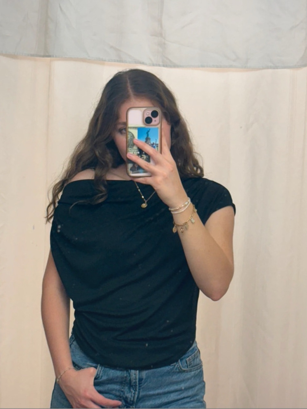 Ralph Lauren Black Off-the-Shoulder Short Sleeve Tee
